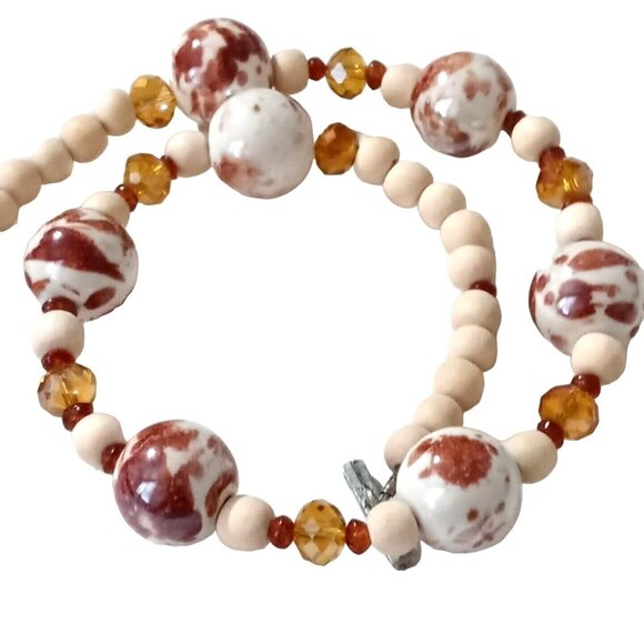 Whimsy Boho Handcrafted Glass Bead Choker Necklace Marbled Venetian Style 15" - Picture 2 of 5